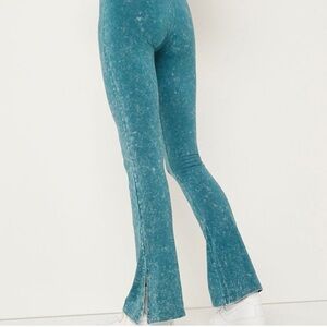 PINK Victoria’s Secret Y2K Flare Foldover Yoga Pants Acid Wash Blue Size XS